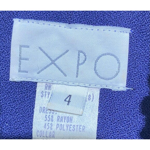Vintage Expo Dress Womens 4 Blue Long Line Plush Collar Toggle Made USA 80s - Picture 5 of 11